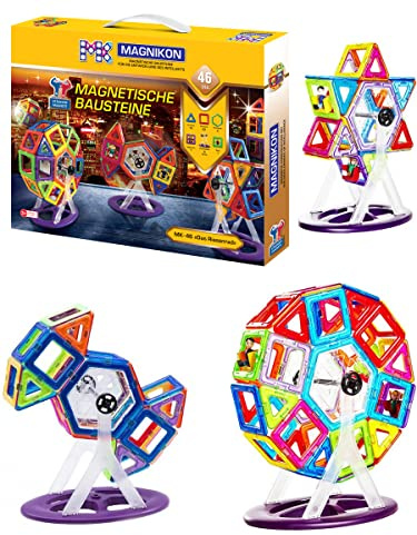 MAGNIKON Magnetische Bausteine Riesenrad, Magnetbausteine, 46 Teile | Magnetsteine, Bausteine ab 3 Jahre, Magnete für Kinder, Baukasten, Konstruktionsspielzeug, Magnet Spiel, Motorikspielzeug