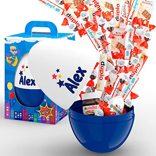 Personalisiertes Riesen Ei mit Schokolade für Geburtstag – XXL Superhelden Geburtstagsgeschenk Großpackung mit Namen – Überraschungs Geschenkbox für Kinder, Männer, Junge, Freund, Papa, Opa