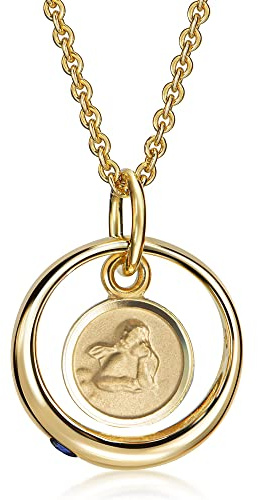 Xaana Taufkette Taufring mit sy. Safir und Schutzengel-Einhänger aus 333er Gelbgold incl. vergoldeter Silberkette 36/38cm AMZ0571