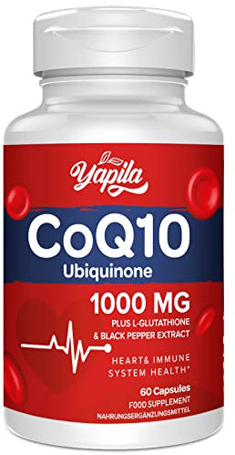 CoQ10 mit L-Glutathion 1000mg Kapseln - 100% fermentiertes Coenzym Q10, Coenzym Q10 Hochdosiert, Sojafrei, Glutenfrei, Nicht-GMO, Vegan