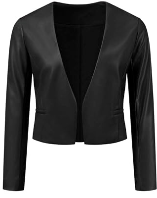 Allegra K Faux Leather Jacket for Women's Collarless Open Front Crop PU Moto Biker Jackets X-Large Black