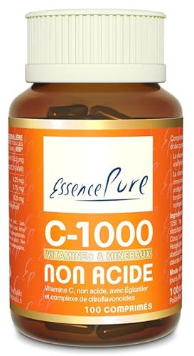 Vitamine C 1000mg Essence Pure | 100 Comprimés avec Cynorrhodon et Bioflavonoïdes d'Agrumes | Cure de 3 Mois | Haute Absorption, Doux pour l'Estomac | Végane, Sans OGM | Api-Nature