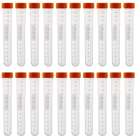 Zentrifugenröhrchen 20 Pcs 15ml Reagenzgläser Kunststoff Zentrifugenröhrchen orange mit Schraubverschluss Abgestuften Probenbehälter Probenröhrchen für Labor Chemie Experimente