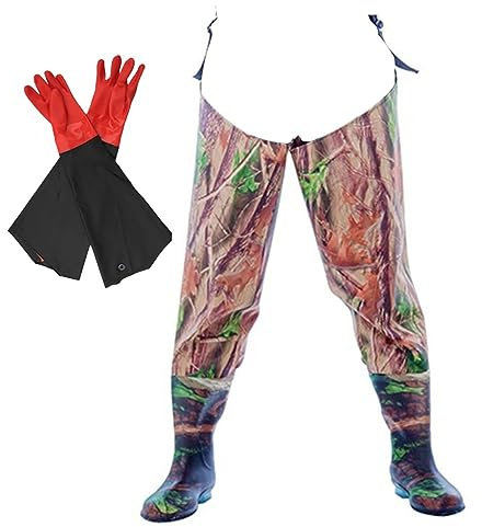 Hip Waders PVC Hip Wading Boots with 46cm Long Waterproof Fishing Gloves, Durable, Slip Resistant and Comfortable, Suitable for Men and Women (Color : A1, Size : 8 UK)