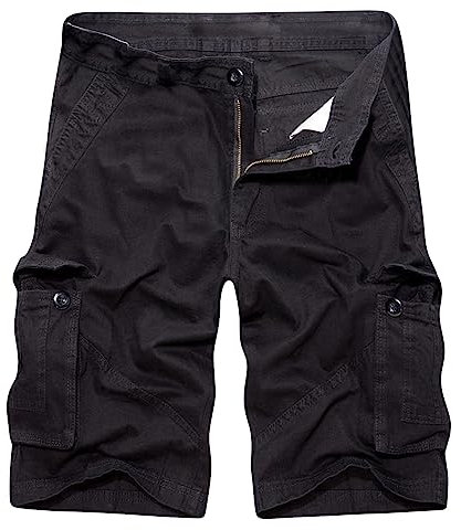 Herren-Lauf-Shorts, Strand-Shorts, Freizeit-Jogger, Übergröße, Cargo-Shorts, Halbbekleidung, Hose mit mehreren Taschen, Sommer-Strand-Shorts, Hose, Urlaubskleidung für Herren, 03 schwarz, S