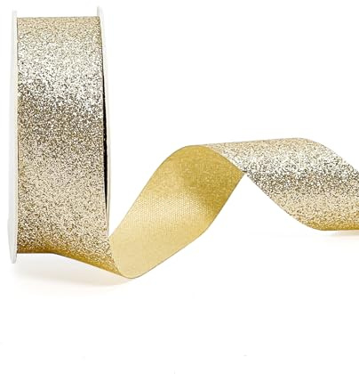 AOKSUNOVA Geschenkband Hochzeit Schleifenband Glitzer Dekoband Gold | Geschenkband für Hochzeit, Glitzerndes Metallic Schleifenband als Dekoband für Geschenkverpackung und Festliche Dekoration