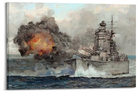 KYTIN WWII Vintage Battleship Poster 1941 Rodney Vs Bismarck Dekorative Malerei Leinwand 60 x 90 cm