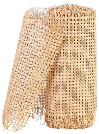 Rouleau de Cannage Toile en Rotin，Sangle de Canne en Rotin Bambou Naturel，Canne pré-tissée Tissu en Rotin à Maille Ouverte，Rouleau de Sangle pour Chaise Armoire Plafond Meuble Fournitures Bricolage (