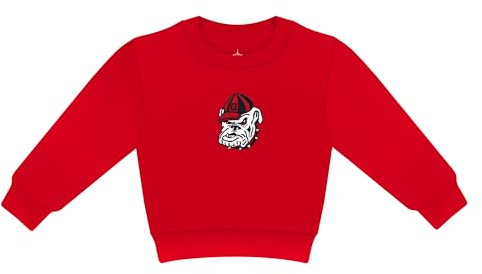 Creative Knitwear College Baby Sweat Shirt Long Sleeve - Georgia Bulldogs Bulldog Head Embroidered Logo - Red - 3-6 Months