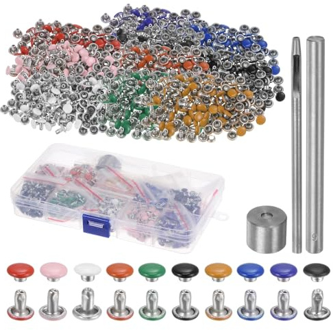 sourcing map 600 juegos de remaches de cuero de 6 x 6 mm, remaches de doble tapa de metal, remaches para manualidades de cuero, decoración de reparación de bricolaje, 10 colores