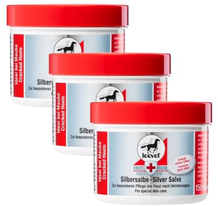 Erste Hilfe Silbersalbe | Salbe für Pferde | 3 x 150 ml | Pflanzenbasiert | Leovet | Pflegemittel | Mit Avocadoöl, Beinwell, Bienenwachs, Calendulaöl, Jojobaöl, Kamille, Silber & Zink | 3er Pack