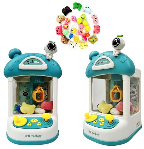 Claw Machine, Mini Candy Grabber Machine, Arcade Game with Music and Lighting, Vending Machine with 12 Dolls 13 Twisted Eggs 2 Tumbler Toys for Girls Boys