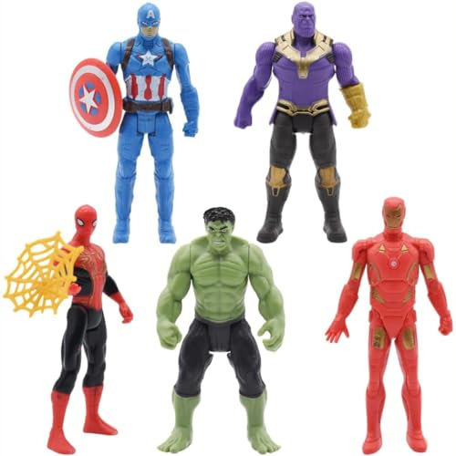5pcs Superheroes, Action F-igures, Party Supplies, Cake Topper, Superhero F-igures, For Hulk Iron Man Action F-igures. Thanos C-aptain A-merica, Cupcake Fingurines