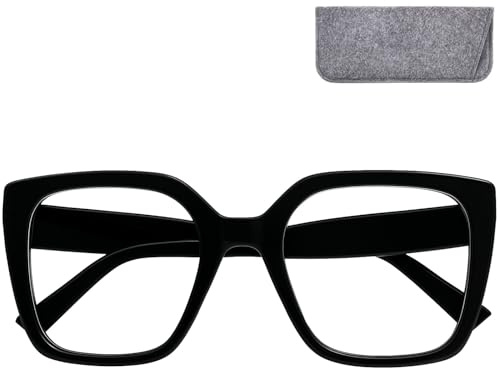 Mini Brille - Lunette Anti Lumière Bleue Papillon Rectangulaires Oversize, Monture Épaisse en Plastique (Noir), Protection UV, Boîte Inclus, Lunettes Femme sans Correction