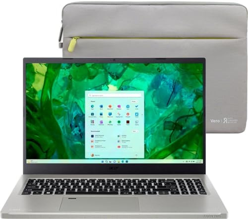 acer Aspire Vero - Computer portatile FHD da 15,6, Intel i5-1335U, LPDDR5 da 8 GB, SSD PCIe da 512 GB, lettore di impronte digitali, tastiera retroilluminata, Windows 11 Home, grigio ciottolo, AV15