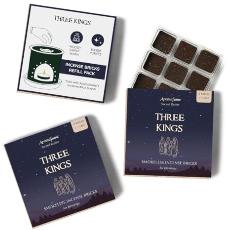 Three Kings Resin Bricks Refill Pack with Boswellia, 3x9, Aromafume | Ideal for Spirituality & Rituals | Made with Pure Boswellia, Serrata & Benzoin Extracts | Non-Alcoholic, Non-Toxic & Vegan