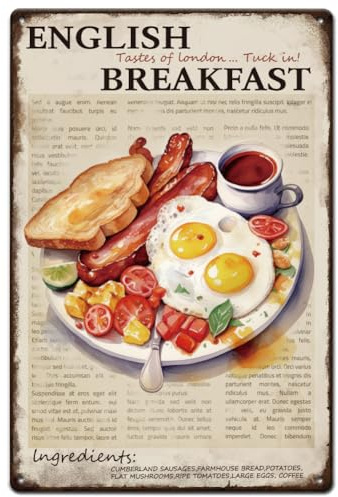 SUPERDANT English Breakfast Metal Signs Funny Breakfast Tin Signs Taste of London Wall Plaques Funny Signs and Plaque Kitchen Metal Sign for Home Bar Kitchen Restaurants Pub Man Cave Vintgae Decor