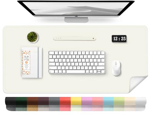 BLESWIN Leder-Schreibtischunterlage, Wasserdichte Laptop-Matte für Den Schreibtisch, Leicht zu Reinigende Büro-Schreibtischmatte, Schreibtischmatte, Große Schreibmatte (Weiß, 100x43cm)