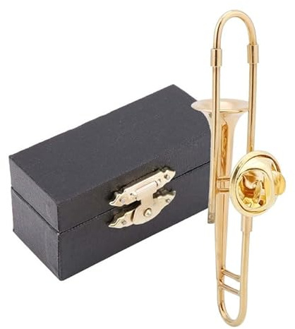 Musikinstrumentbrosch, miniatyrguldplätering Trombone Cornet Modebrosch med Box
