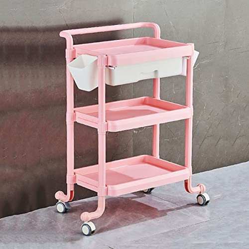 CLLBANT Servierwagen aus Kunststoff, multifunktionaler Wagen mit Griff, 3-stufiger Kosmetikwagen mit Aufbewahrungsbox, Richtungsrädern, für Küche, Schlafzimmer (Farbe: Weiß, Größe: 1 Dr