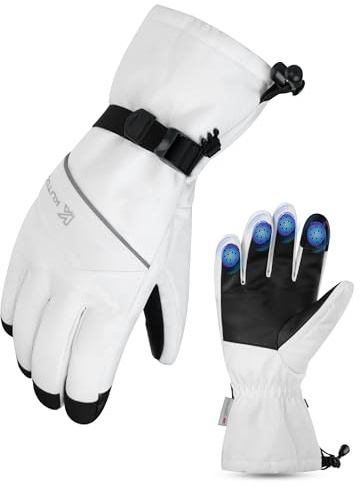 KUTOOK Guantes de Esquí Hombre Mujer Impermeable Cortaviento Pantalla Táctil Forro Polar Termicos Guantes para Snowboard Moto Invierno Antideslizante WH-XL