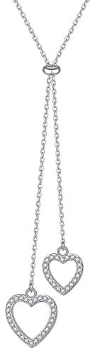 HOOHWE Y Kette für Damen 925 Sterling Silber Mond und Stern/Herz Anhänger Halskette Layered Halsketten Verstellbar Y Halskette Schmuck Geschenk Für Frauen