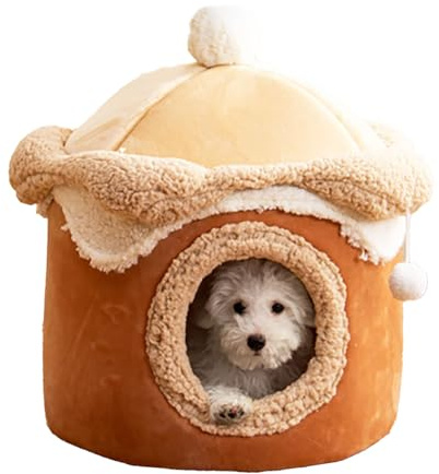 Cat Beds for Indoor,Cat Cave Bed Igloo，Cats Tent Bed House with Removable Cushion，Half Surrounded Sense of Security for Improved Sleep and Relaxation (Brown, M)