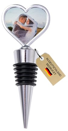 22Feels Personalisierter Weinstopper mit Foto Herz Weinkorken Flaschenverschluss Fotogeschenke Selber Gestalten Bild Weinverschluss Jahrestag