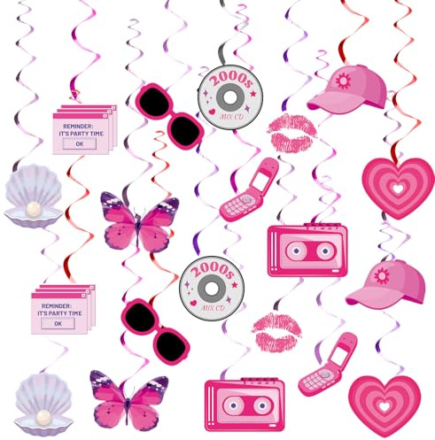 20 Stück y2k Swirl Dekorationen, 2000er Deko Mottoparty Y2k Deckenwirbel Dekorationen Rosa Y2k Luftschlangen Retro Fotoautomaten Requisiten für 2000er Themenparty Dekor Junggesellinnenabschied