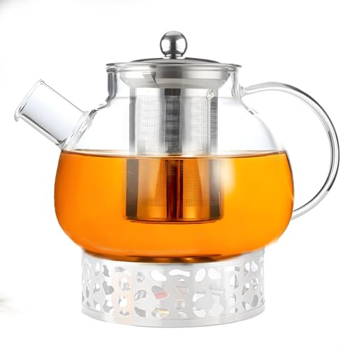 Teiera in Vetro - Teiera Vetro Borosilicato - 1000 Ml con Filtro Nel Beccuccio, Fodera del Filtro in Acciaio Inossidabile, Infusore in Acciaio Inox Removibile, per Tè, Tisane, Caffè,Sfuso Infusiera