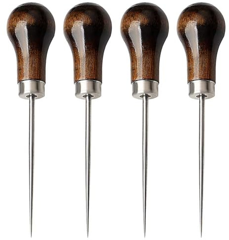 4 Pack Awl, Gourd Shape Awl Tailors Awl Wood Handle Scratch Awl Sewing Awl Tool for Leather