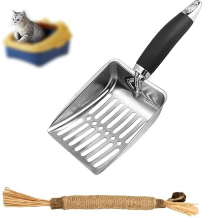HSUYUN Katzenschaufel für Katzenklo, 26 cm Katzenstreuschaufel Metall, Edelstahl Schaufel für Katzentoilette, Schaufel Katzenstreu mit Griff, für Katzenstreu, Muscheln, Sand