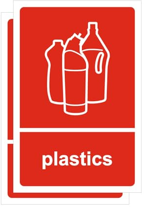 Waste Bin Stickers Sign, General Waste, Garden Waste, Mixed Paper & Card, Kitchen Waste, Plastic, Recyclinc 150 x 100 mm, Self-Adhesive, Set of 2 (Plastic)
