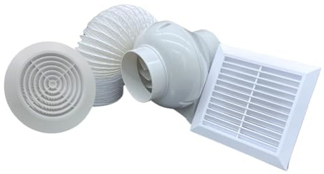 AirTech-UK FlowMax Force Inline Centrifugal Extractor Fan Kit without Timer – 100mm High Pressure Bathroom Ventilation Fan - 5m Ducting - External Grille