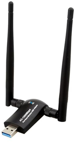 Clé Wi-Fi, adaptateur Wi-Fi USB pour PC Dual 5dBi WLAN Antennes 1200 Mbit/s WiFi Dongle Dual Band 2,42 GHz / 300 Mbit/s 5,8 GHz / 867 Mbit/s Compatible avec Windows 10-7 / XP, Mac OS 10.4-10.15