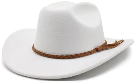 AAIXXIZAO Fedora Trilby Filzhut Hut Vintage Cowboy Hut Für Herren 8Cm Breite Krempe Jazz Hüte Panama Kirche Mützen 57-58Cm Weiss