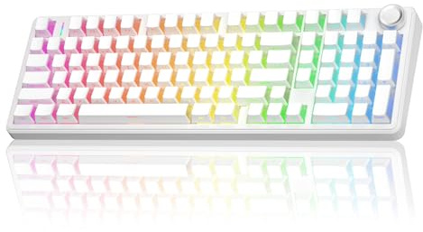AULA F99Pro Silent Mechanical Keyboard,Tri-mode Wireless Gaming Keyboards with Control Knob,Gasket Structure,Side Translucency,RGB Backlight,Hot Swappable Custom Keyboard (WHITE-Trans)