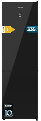 Cecotec Frigorífico Combi 335L No Frost Bolero CoolMarket Combi 335 Black Glass E. Altura 195,3cm y 59,5cm Ancho, Compresor Inverter Plus, Bajo Consumo, Estantes de Cristal, Cajón Control de Humedad