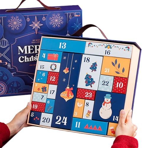 Caja De Calendario De Adviento - Calendario de Adviento para 24 Días - Contenedor Decorativo Estacional para Hogar con Juguetes Pequeños, Dulces y Regalos
