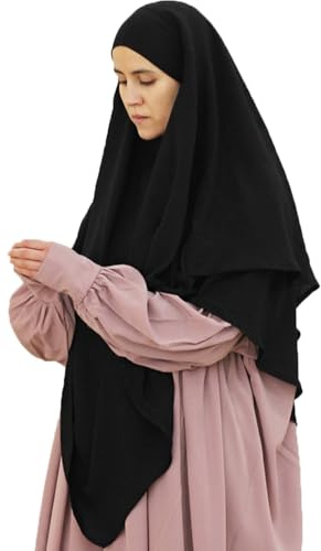 Safwa® Khimar Jazz 2 Voiles – Langer, zarter und eleganter Hijab – Premium-Stoff, knitterfrei, fließend und undurchsichtig, Kopfband mit Kinnschutz – Maximaler Komfort und Abdeckung – Hergestellt in