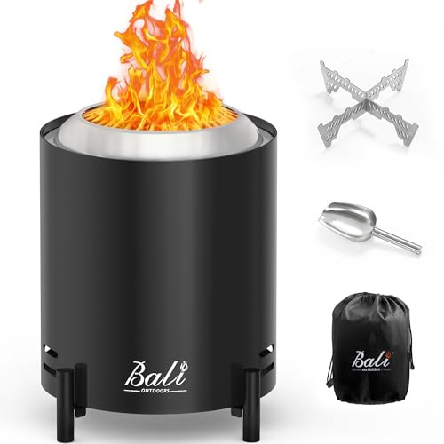 BALI OUTDOORS Braciere portatile da tavolo con borsa portaoggetti, per stufa, pala per carburante, braciere da tavolo senza fumo, per esterni, giardino, patio, campeggio, alimentato da legno o pellet