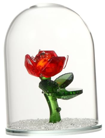 DECOMELODY Ewige Rote Kristallrose Figurine Unter Glasglocke Langlebige Blumenskulptur Dekoration Romantisches Geschenk Für Hochzeit Valentinstag Und Besondere Anlässe