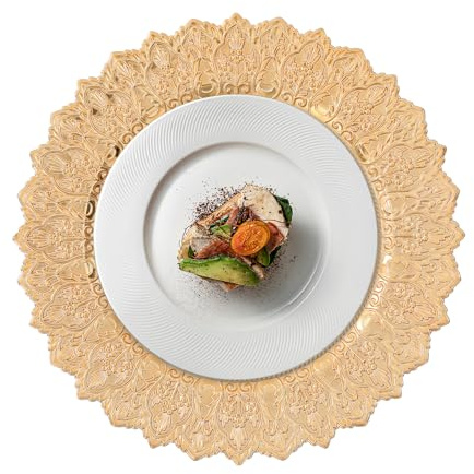 Lot de 50 assiettes de présentation rondes en plastique de 33 cm pour fêtes, mariages, banquets, restaurants (dorés)