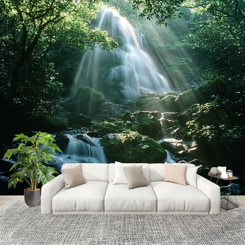 Papel Pintado Salón Dormitorio Paisaje de Cascada Del Bosque - Fotomurales Pared Tejido No Tejido Decorativos Murales Verde Fotográfico Moderno Decoración de Paredes (200x140 cm)