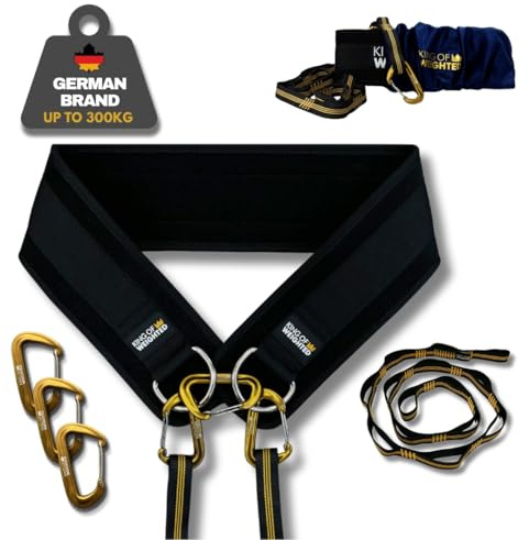 King Of Weighted Dip Belt, Premium Dip Belt with Nylon Daisy Chain and 3 Carabiner - Weight Belt for Streetlifting, Calisthenics, Strength Training, Bodybuilding - 300 kg Load Capacity (M)