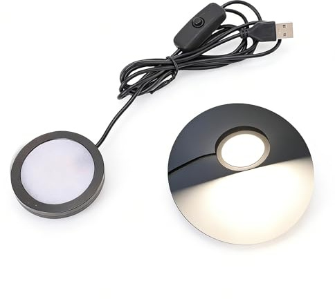 SENECESLI Runda LED-pucklampor 5V USB-drivna, Gör-det-självhylla för Kök, Plugg in Under Skåpbelysning för Garderobsmonter, Aluminiumhölje