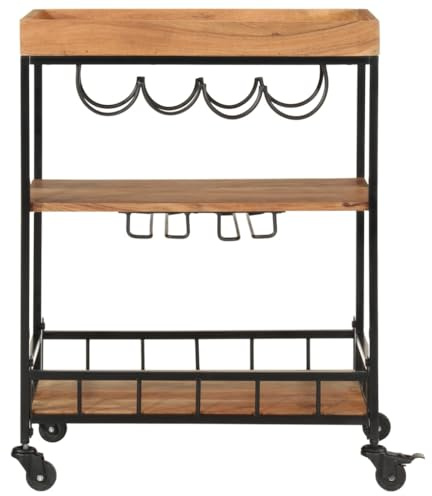 Genérico Carrito de Bar de Madera Maciza de Acacia y Hierro 60x40x80 cm,Mobiliario,Carros e Islas,Carros de Cocina y Comedor,372753