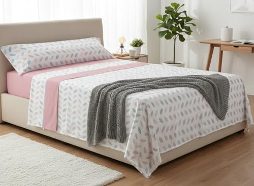 HaraDeco Juego de Sabanas 3 Piezas Fresca y Suave Cama 135x190/200cm | Poliéster Microfibra Cepillada Tacto Satén, Bajera Ajustable, Encimera Plana y 1 Funda de Almohada Larga Abierta, Rosa