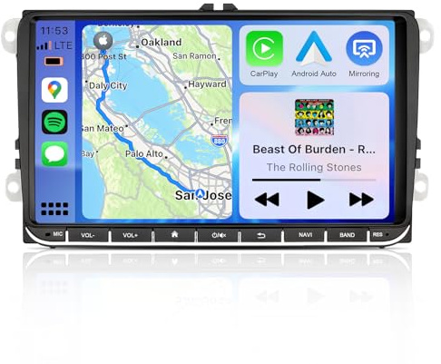 Autoradio mit Navi Bildschirm für VW Golf 5/6 Seat Passat Sharan Tiguan,9 Zoll Golf Radio mit Apple CarPlay & Android Auto Mirrorlink, VW Polo T5 Caddy Radio Bluetooth GPS SWC EQ USB FM, Linux