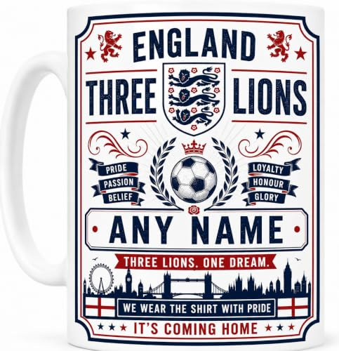Personalised England Mug – Any Name Three Lions Football Gift